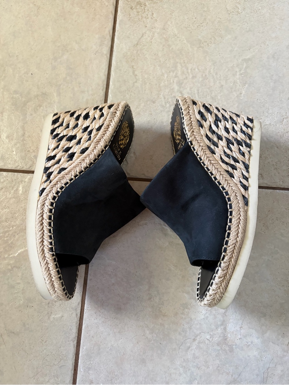 Vince Camuto Brissia Black Suede Espadrille Wedge Sandal Mules - Picture 4 of 6